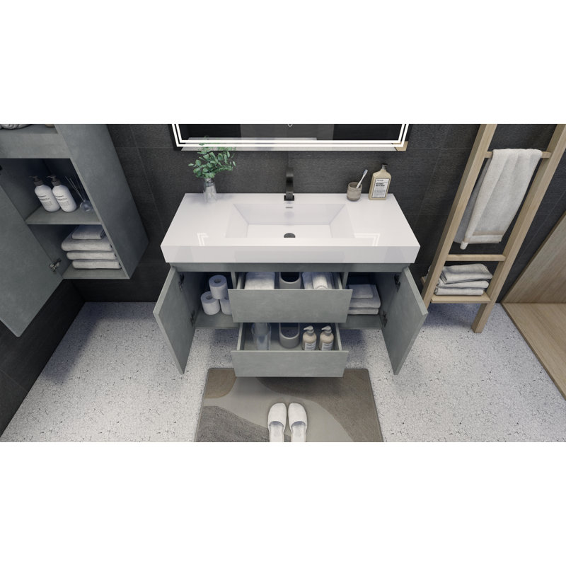 Base de meuble-lavabo simple 47 po mural seulement, Gris ciment