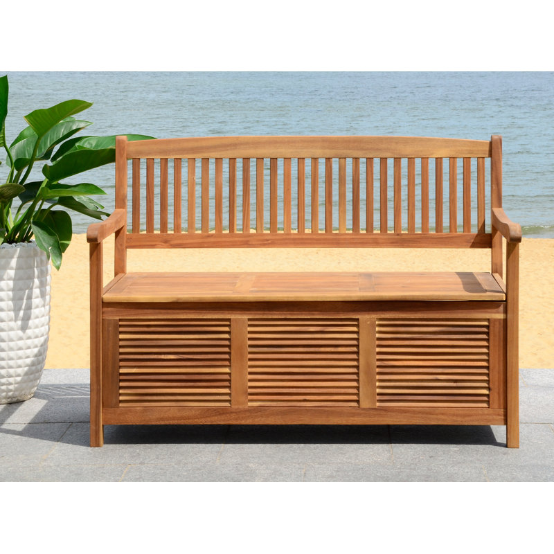 Outdoor Wooden Storage Bench, Natural