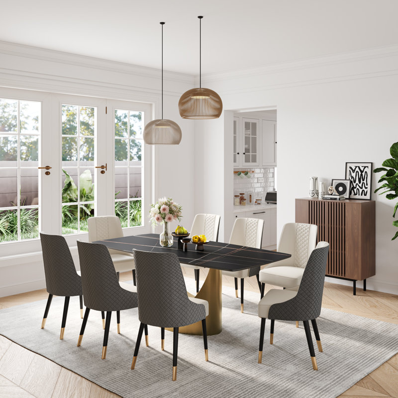Hobart Modern Dining Table with Rectangular Sintered Stone Tabletop, Carbon Steel, Matte Black, 39.37" W x 78.74" L
