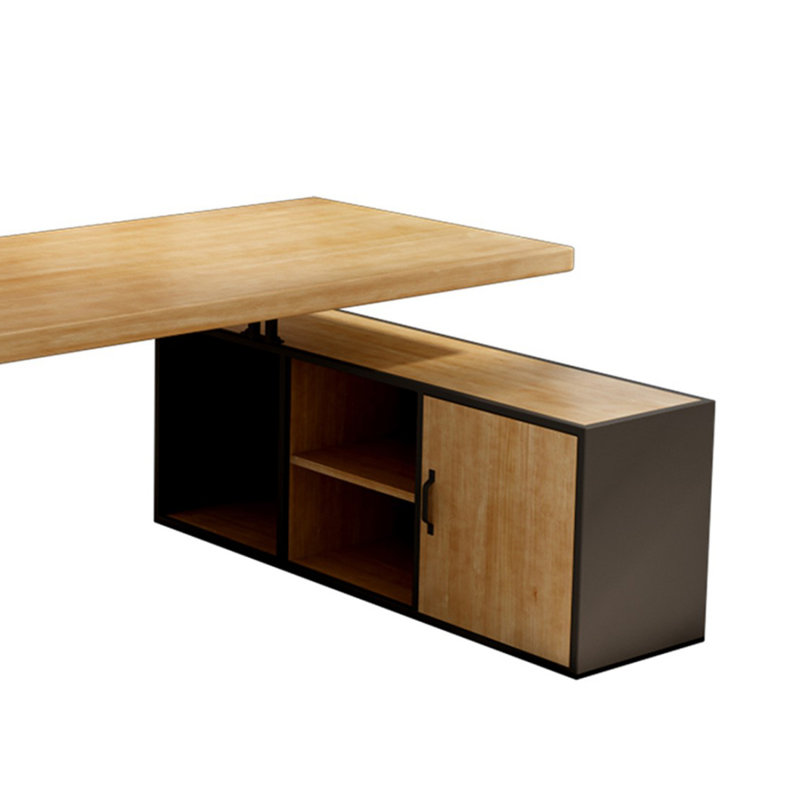 Bureau Burlywood + bois rectangulaire noir + fer avec bureau à 3 tiroirs, H 29,53 po x l 78,74 po x P 55,12 po