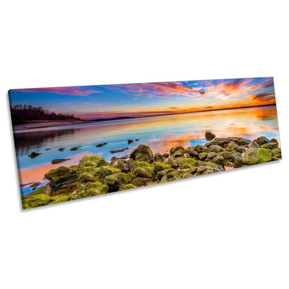Sunset Seascape Scene Beach - Wrapped Canvas Panoramic Print