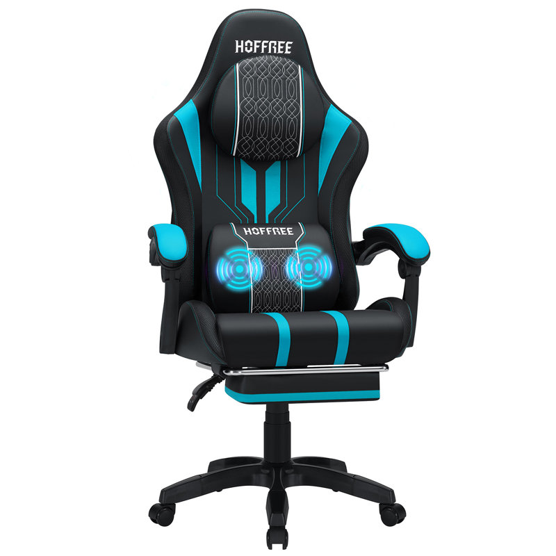 Fauteuil de jeu ergonomique avec coussin lombaire extra large Hoffree, Bleu / Noir