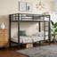 Lit superposé simple en métal pour adolescents et adultes - Économie d'espace, silencieux, sans sommier, noir-1368693201-1368693203
