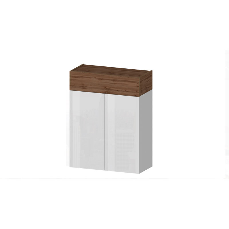 16 Pair Shoe Storage Cabinet, White/Brown Wood