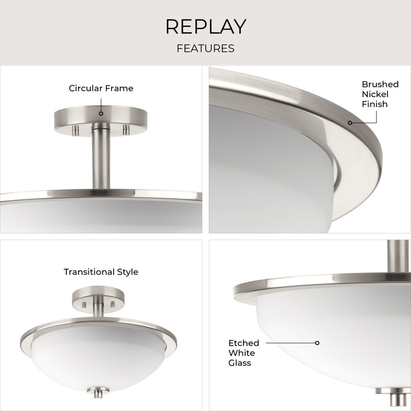 Glass Semi Flush Mount, Polished Nickel