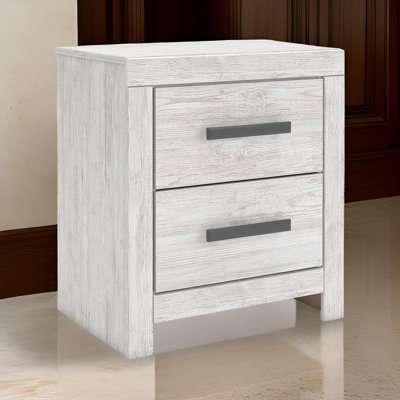 Cany Nightstand, 2 Drawers With Black Handles, Vintage Whitewash
