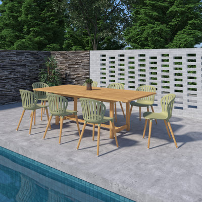 Ensemble de salle à manger d'extérieur en bois 9 pièces Kinchen FSC - chaises vertes