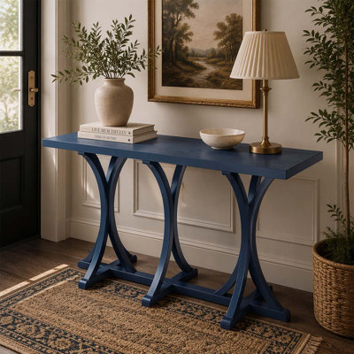 Console de 59,8 po en bois avec plateau en placage de chêne, table d'entrée de ferme avec pieds courbés, parfait pour le salon, le couloir et les espaces repas