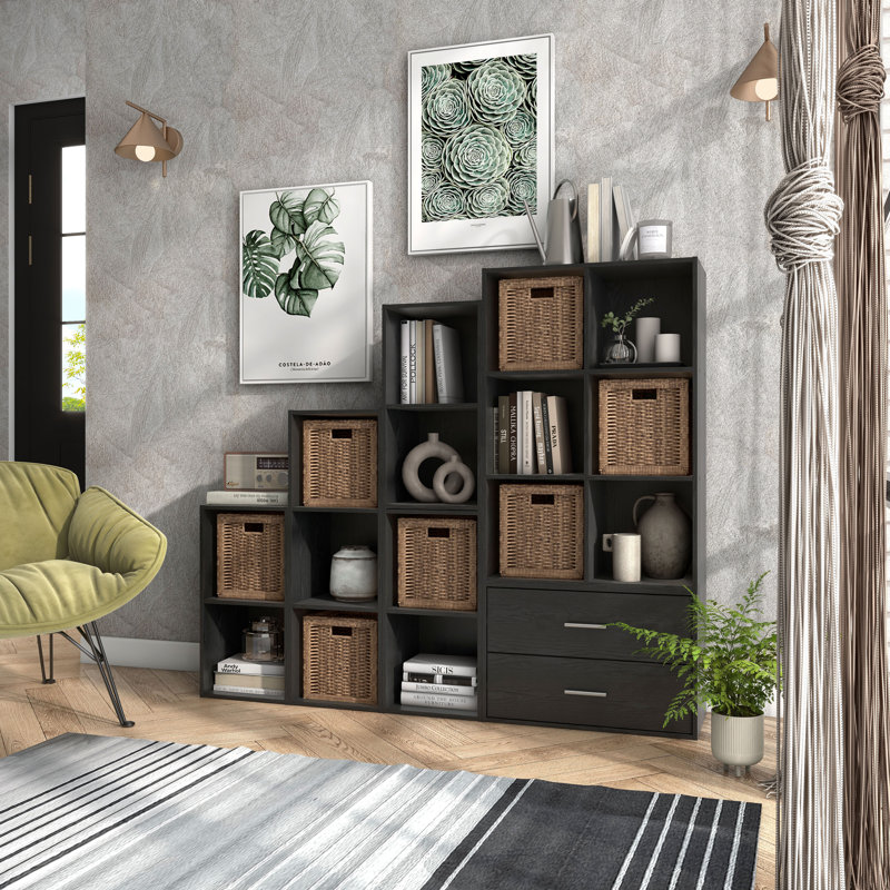 Breayla Wood Cube Storage Bookcase, 6-Cube, Black