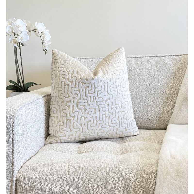 Velvet Maze Throw Pillow Cover, Square 20", Cream