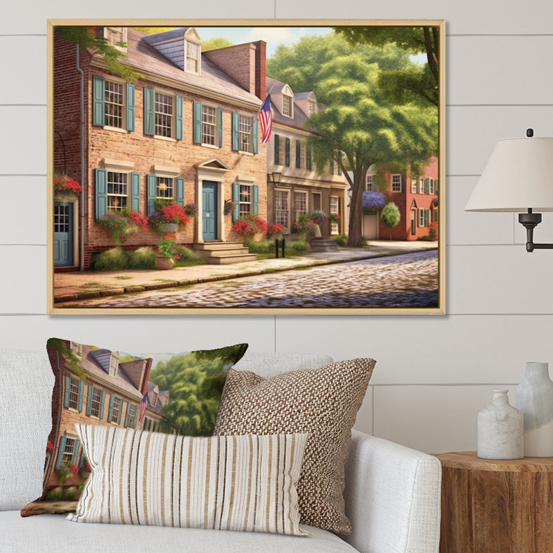 «Delaware 1950S Village I», reproduction d'art sur toile, Cadre naturel flottant, H 12 po x l 20 po x P 1 po