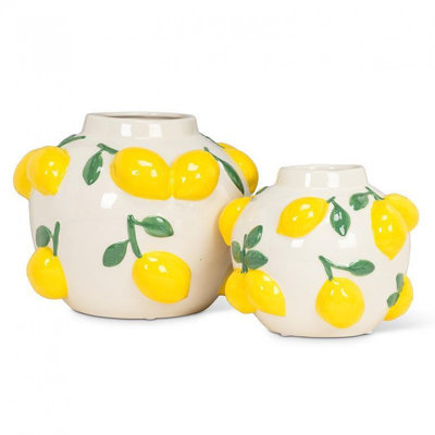 Vase rond avec citrons