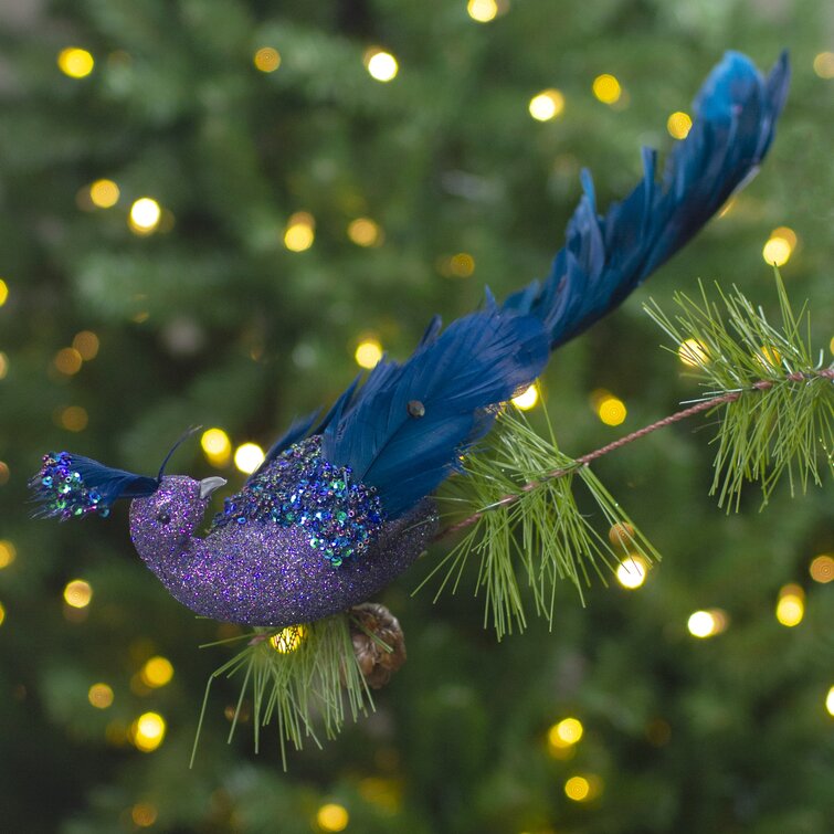 Northlight 14.75 Glittered Blue and Green Peacock Christmas Clip-On Christmas Ornament