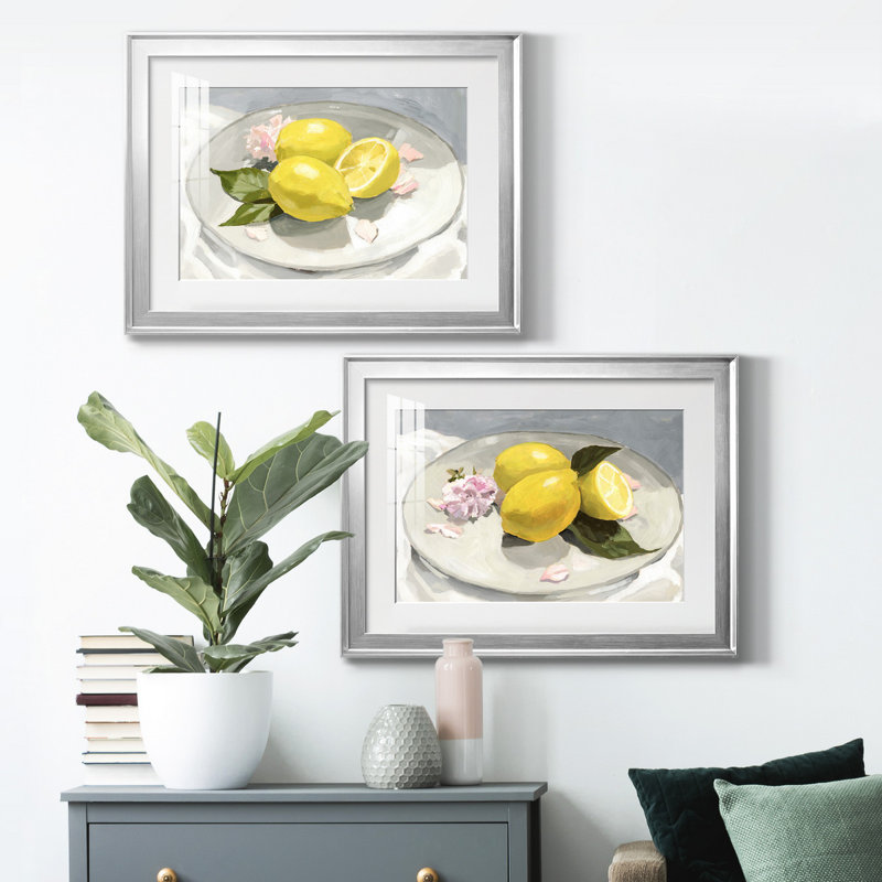 " Lemons On A Plate I " 2 - Pieces, Silver Framed, 42.5" H x 61" W x 1" D