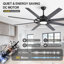 Ventilateur de plafond 72 pouces avec lumière, moteur à courant continu silencieux, 3 couleurs de température
