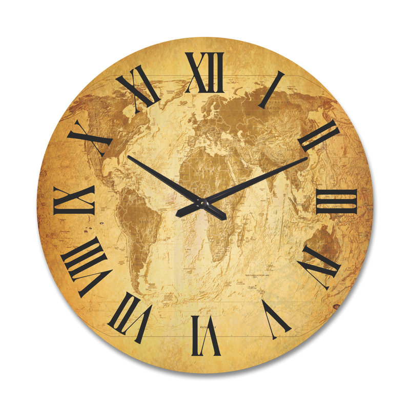 Horloge murale en bois ancienne carte du monde X, Très grand