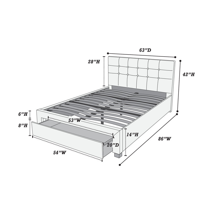 Sau Upholstered Bed with Drawers, Queen