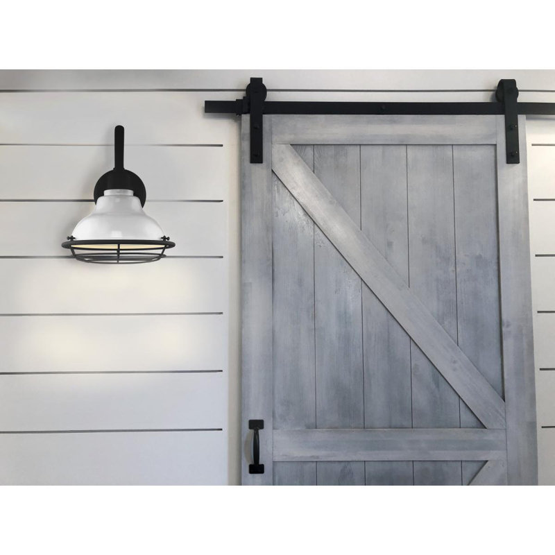 Luminaire de grange d'extérieur Leonardo, Blanc brillant / noir texturé, H 12,38 po x l 9,75 po x P 13,5 po, Noir