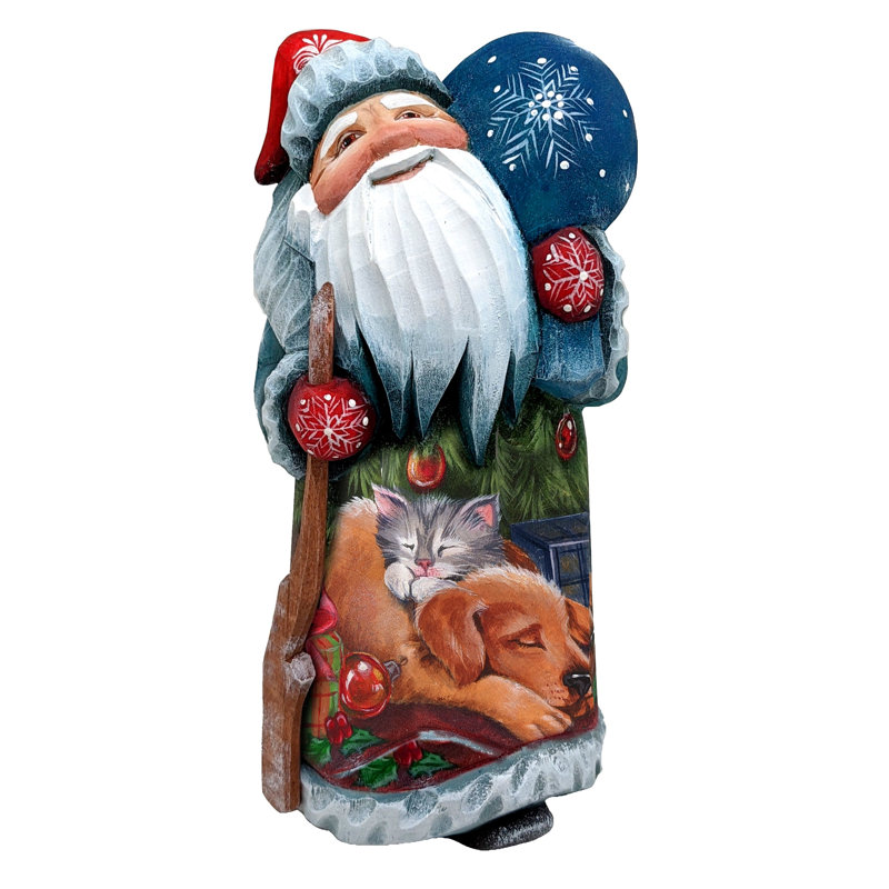 Masterpiece Wood Carved Fatherfrost Pets Santa Figurine