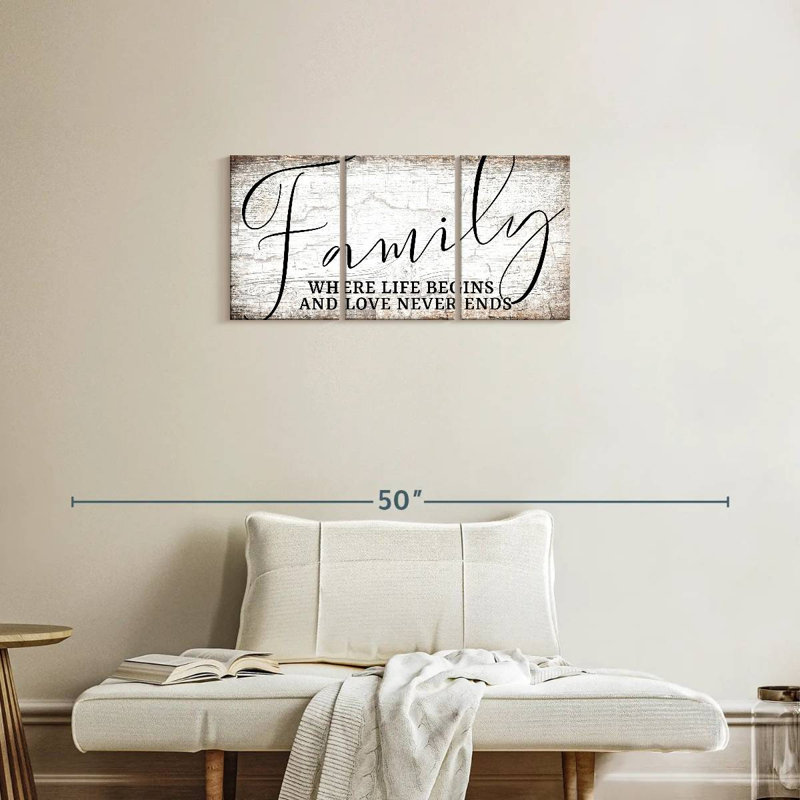 «Love Never Ends Family Quote», reproduction sur toile, H 15 po x l 32 po x P 1,25 po