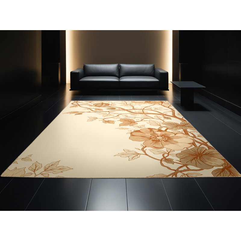 Machine Washable Paesyn Pumpkin Vine Country Rustic Floral Rug in Beige – Beige Binding, 3x5