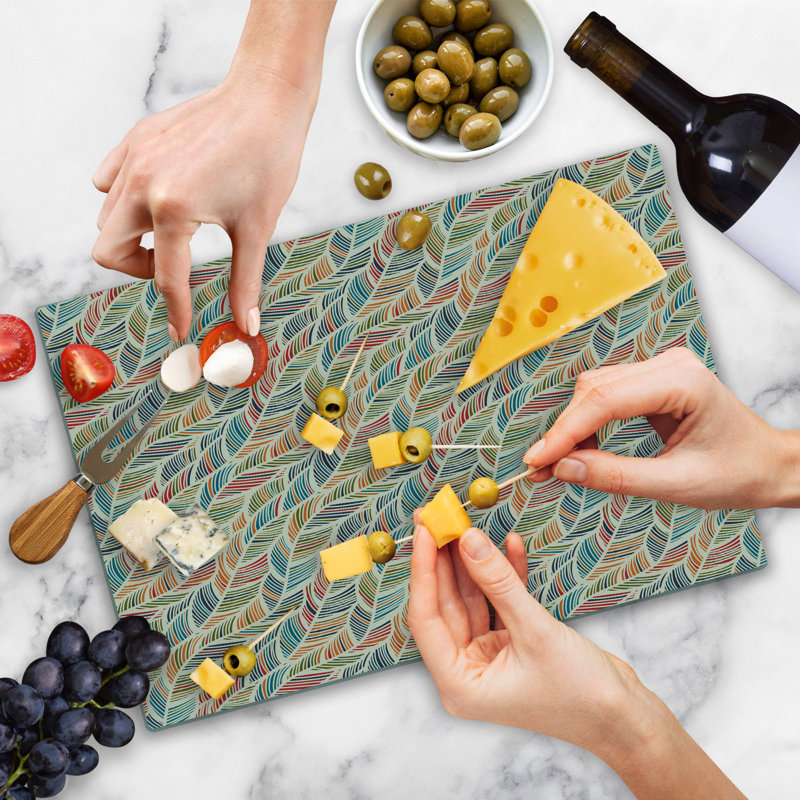 Ambesonne Boho Cutting Board Large Size Abstract Feather Wave Multicolor