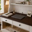 Bureau Mid-Century avec 2 tiroirs et tablettes de rangement, bureau de meuble-lavabo en bois, bureau d'étude pour bureau à domicile, blanc et espresso-1350418004