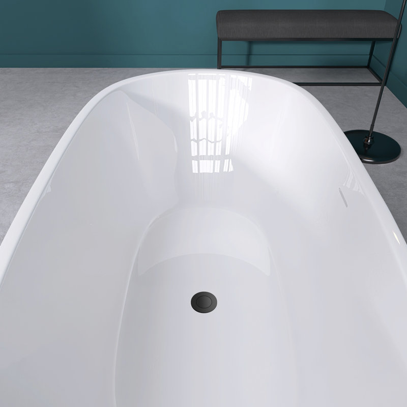 55" Freestanding Soaking Acrylic Bathtub Contemporary Free Standing Bath Tub Modern Stand Alone Tub, Gloss Black