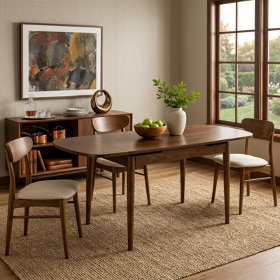 Solid Wood Extendable Dining Table, Expandable Kitchen Table for 4‑10 People with Rounded Edges for Dining Room and Living Room