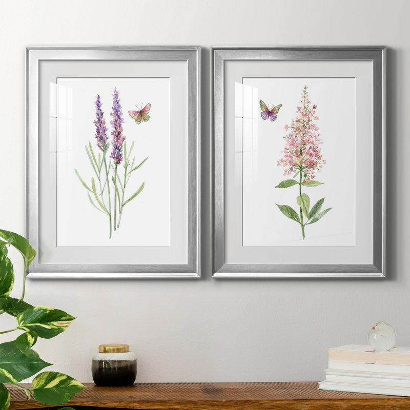 «Wildflower Botanical I», ensemble de 2 reproductions d'art, H 18,5 po x l 49 po x P 1,5 po, Papier avec cadre argenté, Blanc