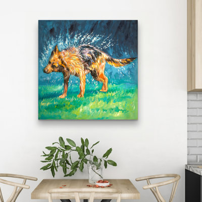 Spin-dry wet german shepherd - 32"x32" art on canvas