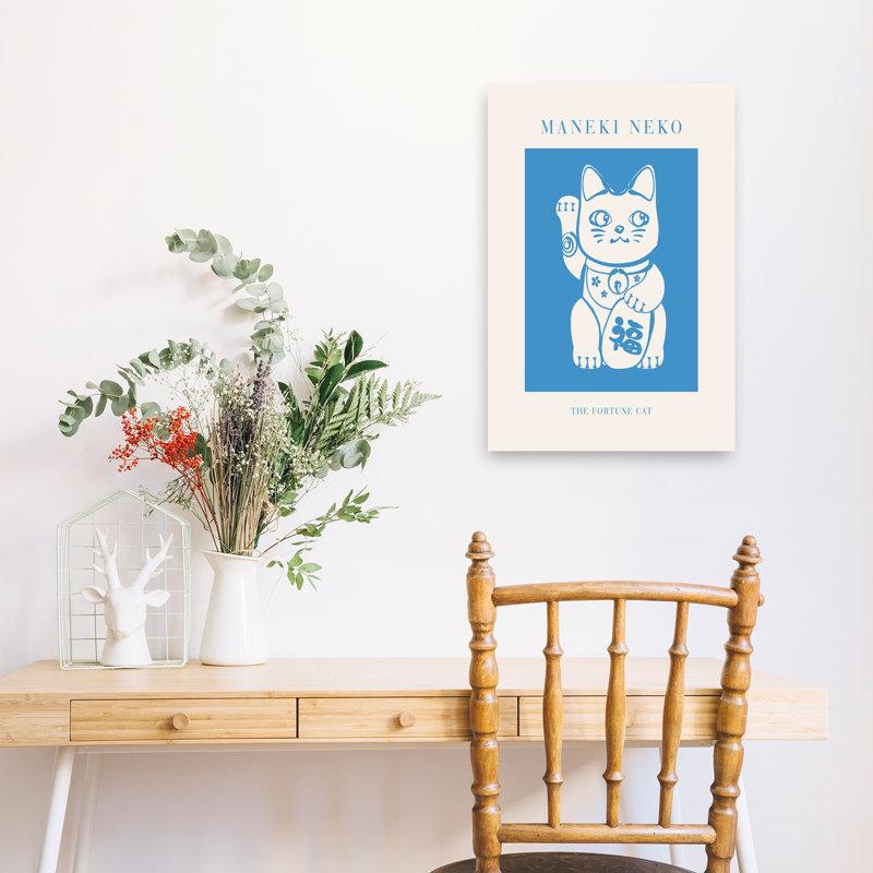 Maneki Neko Fortune Cat Traditional Contemporary Cat Wall Art Print 1 Piece Wrapped Canvas Wall Art, 60.96cm H x 40.64cm W