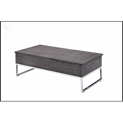 Grey Oak And Chrome Coffee Table With Lift Top, Perfect For Modern Living And Hidden Storage.