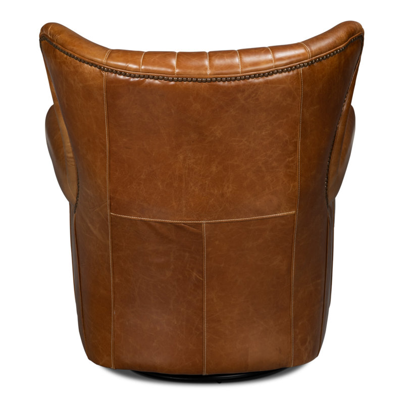 Bugatti Swivel Club Chair, Cuba Brown Genuine Leather