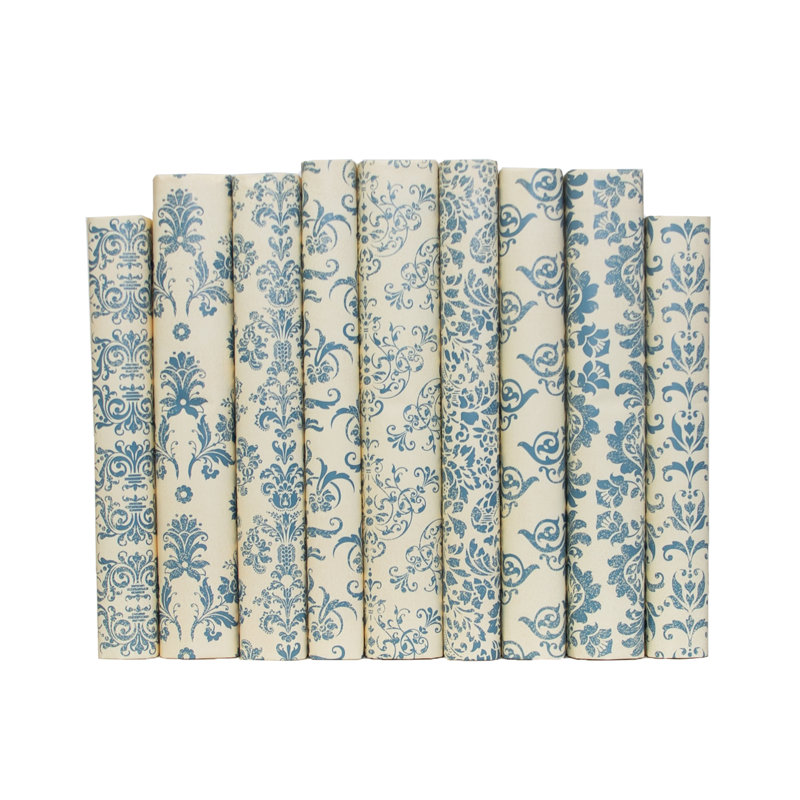 Motif damassé bleu enveloppé, 9, Bleu / crème