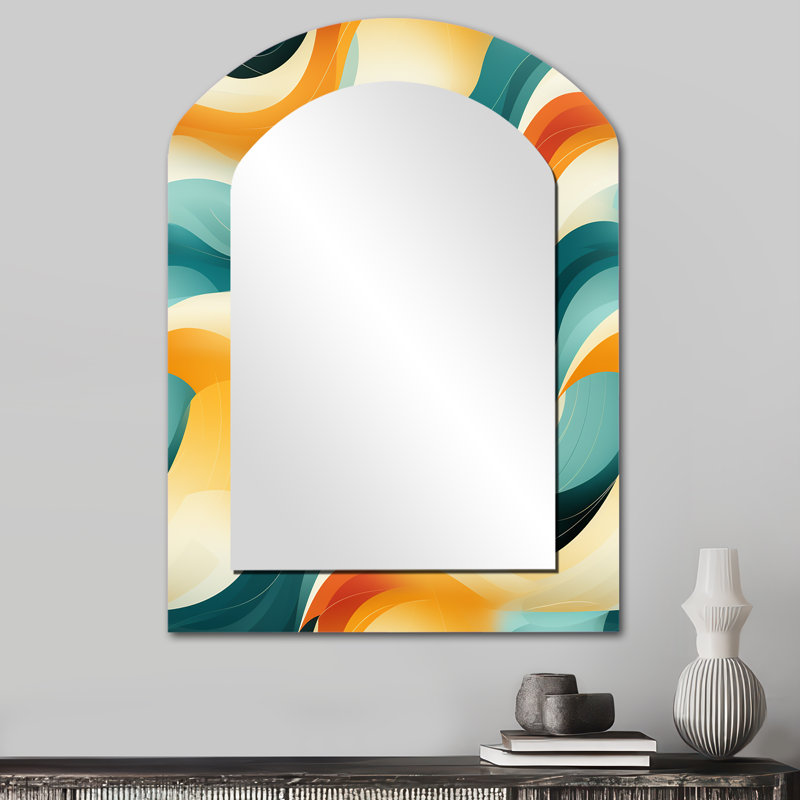 Mod Wave Revival - Midcentury Arch Large Mirror, Modern Asymmetrical Decorative Wall Mirror, Printed Metal Art, 34" x 25"
