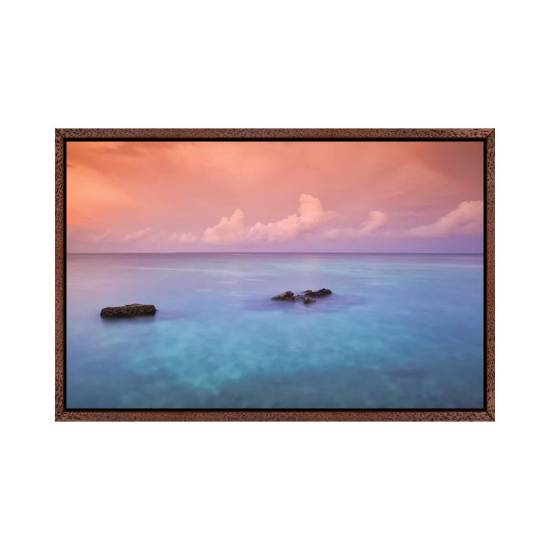 Seaside Sunset 1 Piece Wall Art on Canvas, 45.72cm H x 66.04cm W x 3.81cm D, Classic Brown Wood Floater Framed