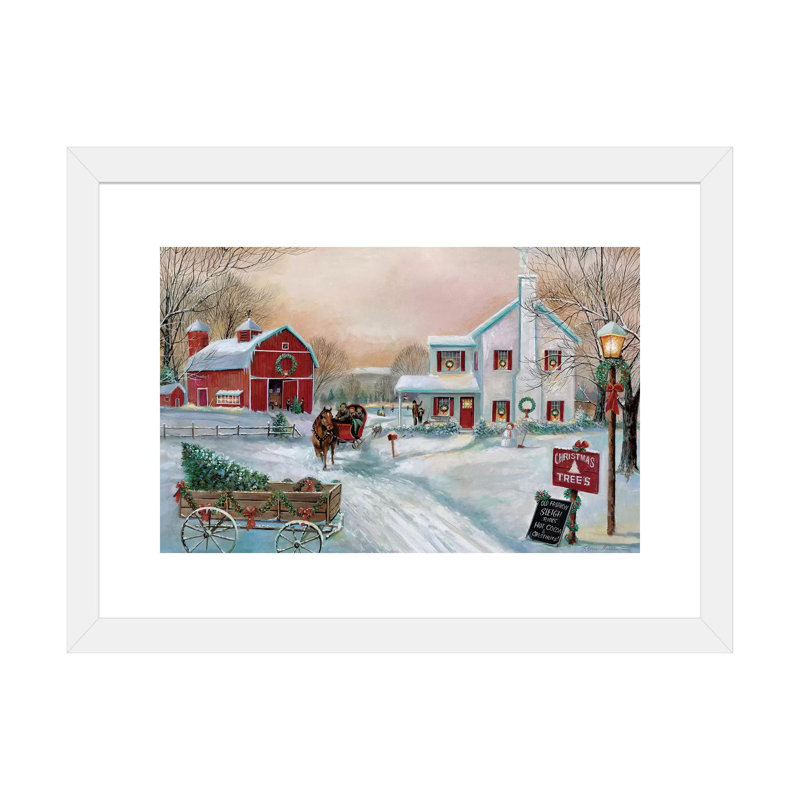 «Christmas Tree Farm» par Ruane Manning - reproduction d'art, H 32 po x l 24 po x P 1 po, Papier encadré blanc, Blanc