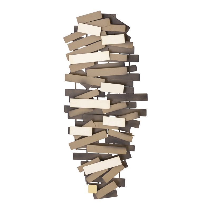 Modern Abstract Layered Metal Wall Sculpture in Beige and Gold