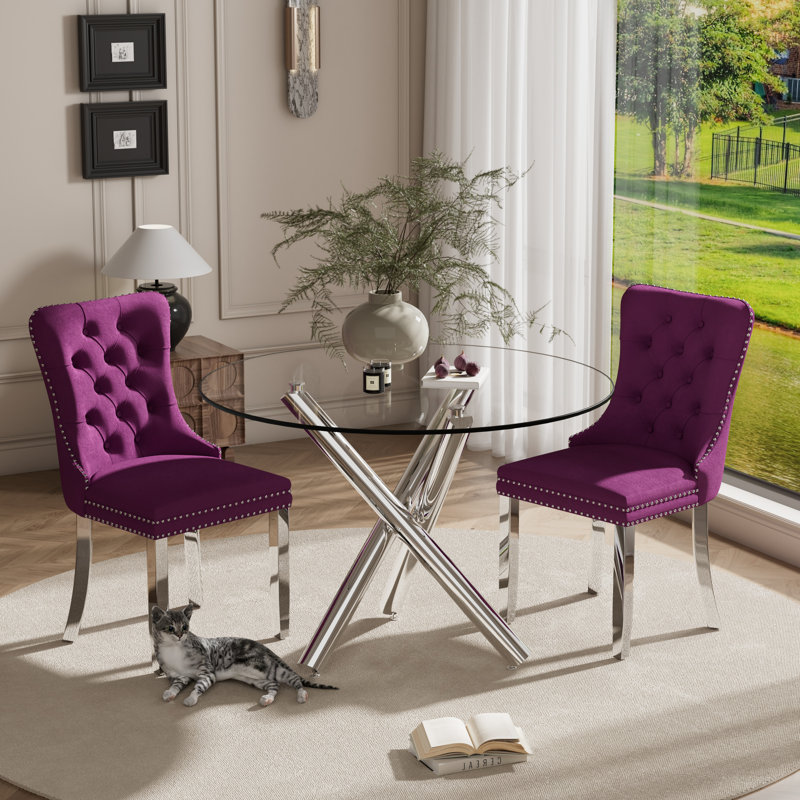Ensemble de salle à manger 3 pièces 3 pièces, Mauve / argenté, Argent
