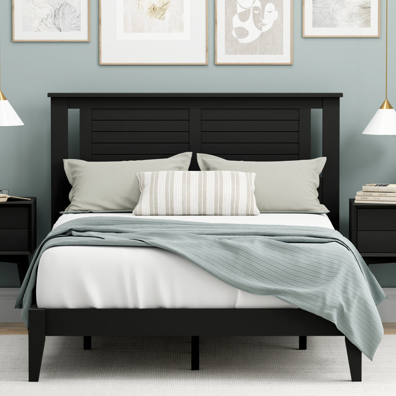 Canton Solid Wood  Platform Bed, Black, Queen