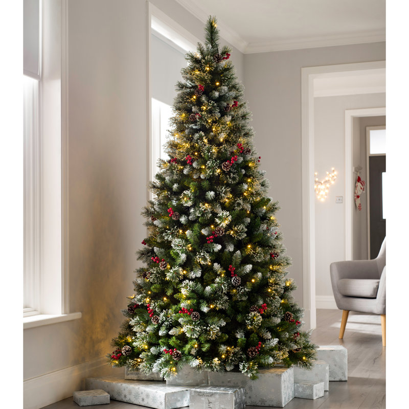 Victorian Snow Flocked Artificial Christmas Tree with Clear and White Lights, 7ft.