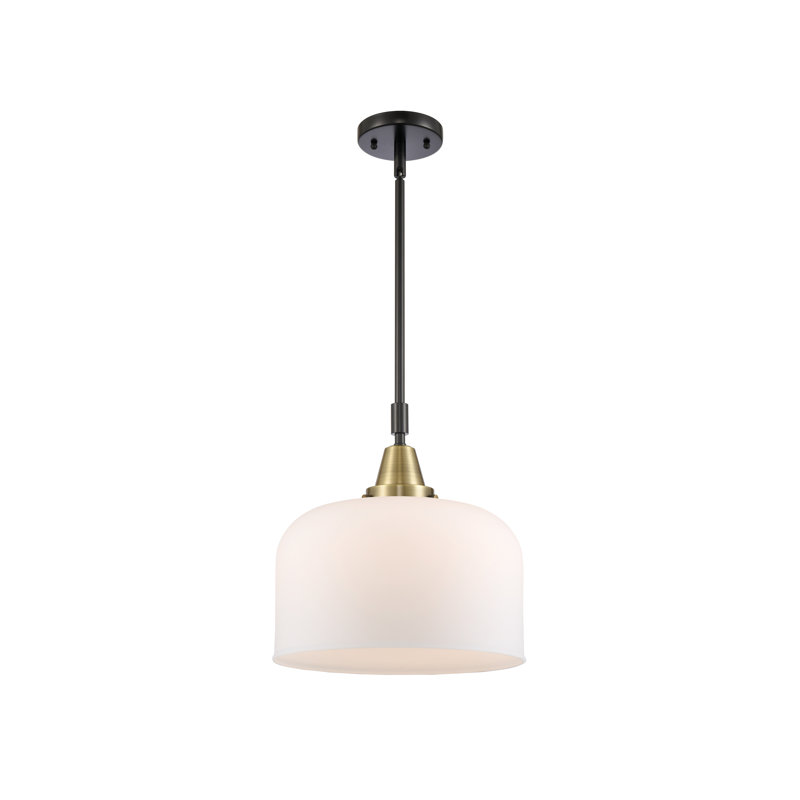 Luminaire suspendu 1 lumière à une cloche, Blanc mat, H 47,12 po x l 12 po x P 12 po, Laiton antique noir