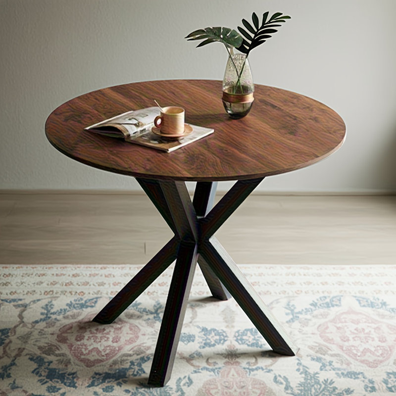 Table de salle à manger de 42,1 po de style Mid-Century noir pour 4 à 6 personnes avec plateau rond en bois aggloméré (table basse incluse, sans chaises)