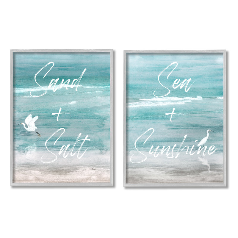 Coastal Beach Phrases Canvas Print Set with Gray Frame