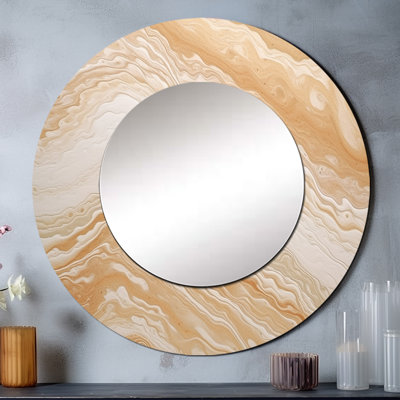 Cream Marbled Melody II - Abstract Round Mirror Wall Decor