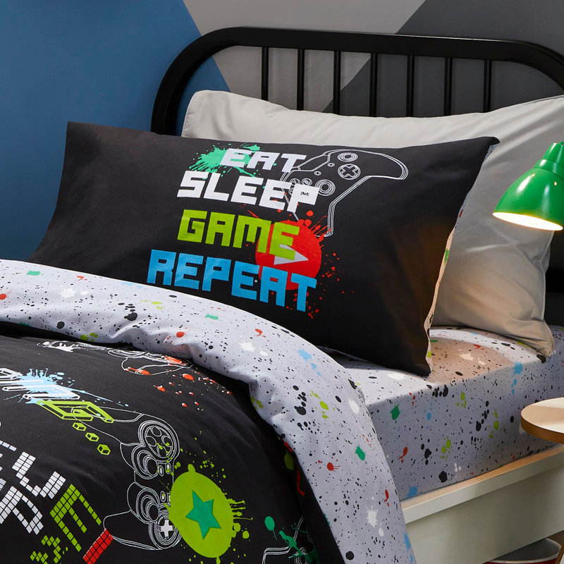 Game Glow 52% Polyester ,48% Cotton Block Print Duvet Cover Set with Pillowcases, Single Duvet Cover + 1 Standard Pillowcase