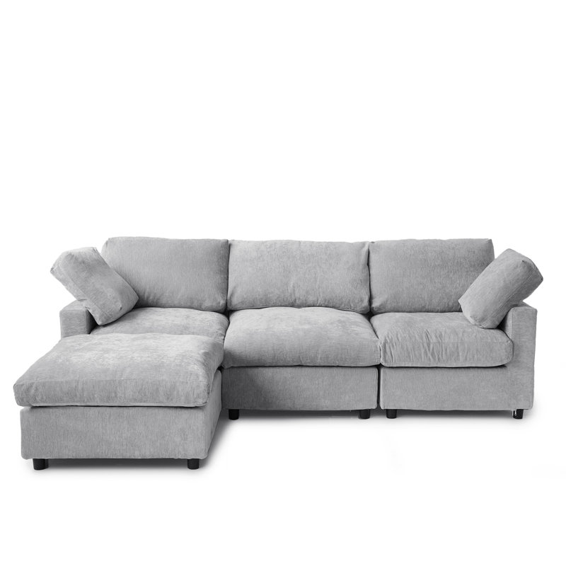 Kessi 4-Piece Slipcovered Sectional, Light Gray Chenille