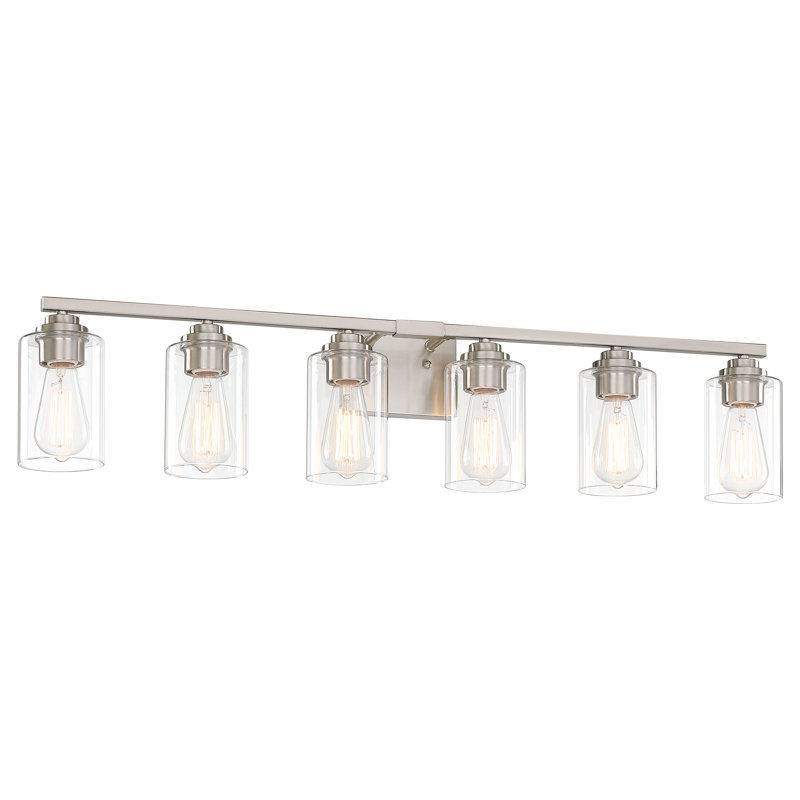 37.89 in. 6-Light Brushed Nickel Dimmable Bathroom Vanity Light with Clear Glass Shades, 6 Lights, Brushed Nickel