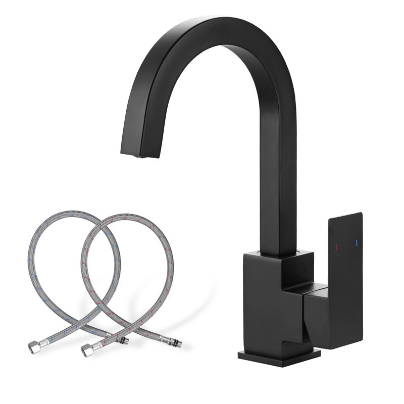 Single-Handle Stainless Steel Bar Faucet, Single Hole, Deck Mount, With Supply Lines, Matte Black